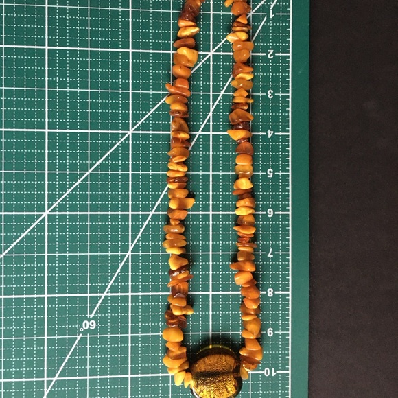 Vintage Amber Necklace with Glass Pendant, 20.5 Inches - Picture 3 of 8